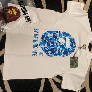 White and Blue A bathing ape Tee
